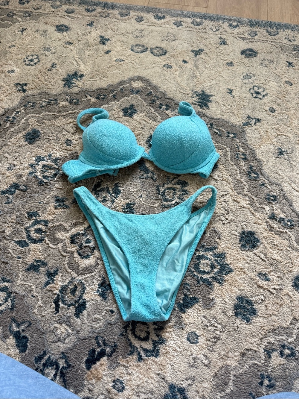 triangl swimwear aqua blue textured bikini set - Picture 1 of 4